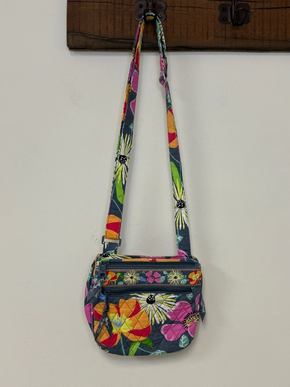 Vera Bradley: JAZZY BLOOMS' Colorful Floral Triple Zip Hipster MiniCrossbody Bag